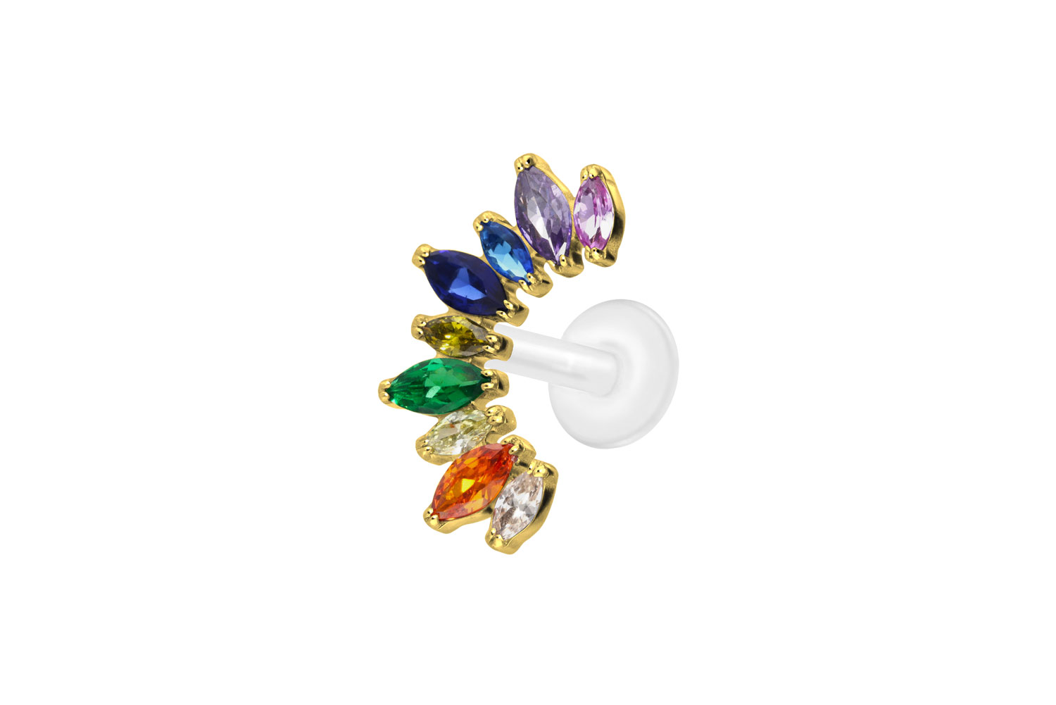 PTFE Labret Piercing mit Innengewinde + Titan-Aufsatz BUNTER KRISTALLBOGEN